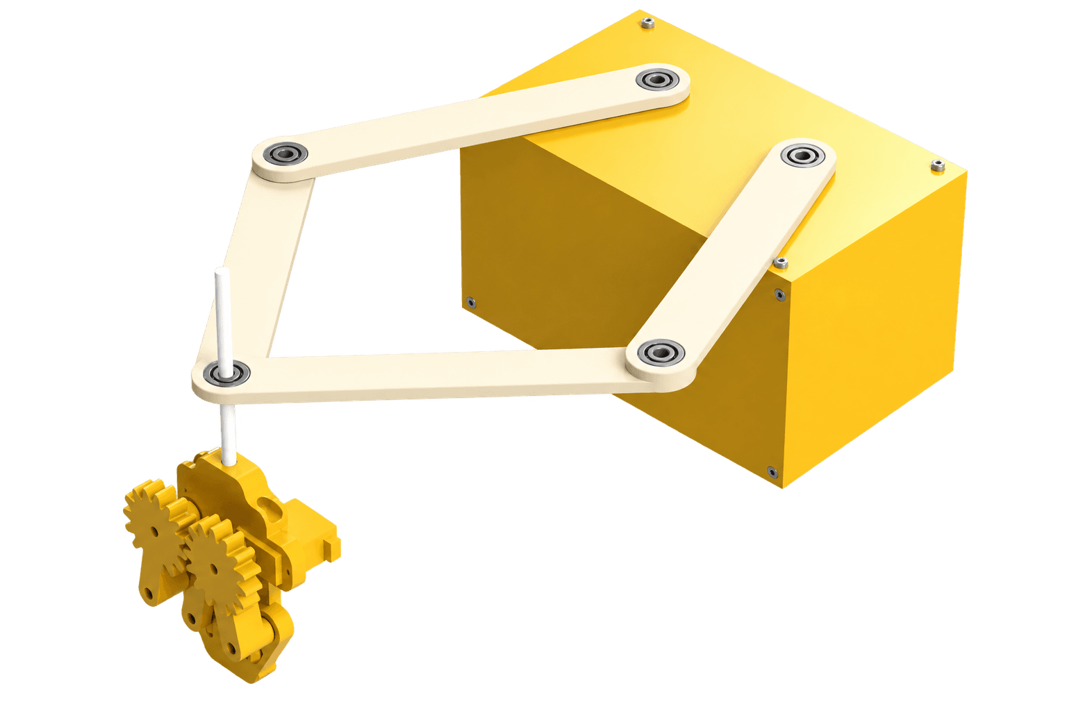 Rendered CAD assembly of the five-bar mechatronic system