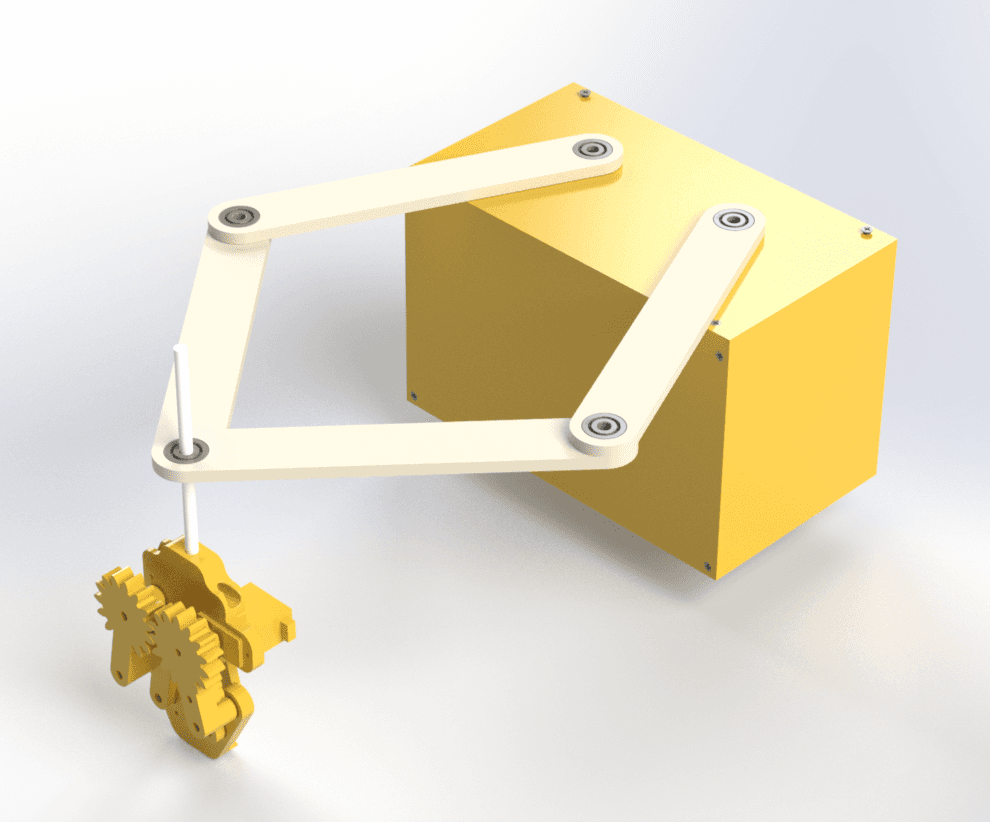 Rendered CAD assembly of the five-bar mechatronic system