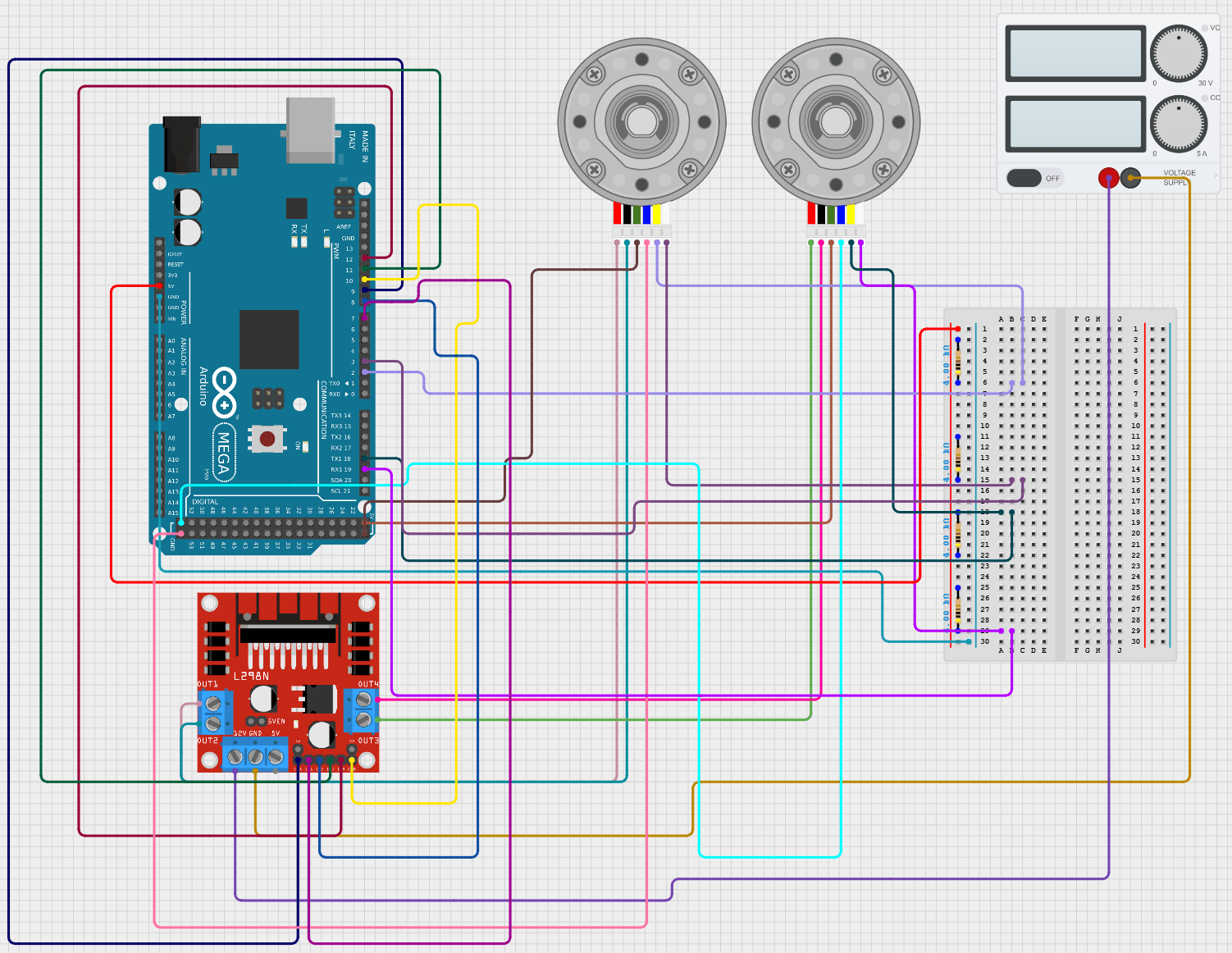 Arduino Mega and L298N wiring diagram for the robot